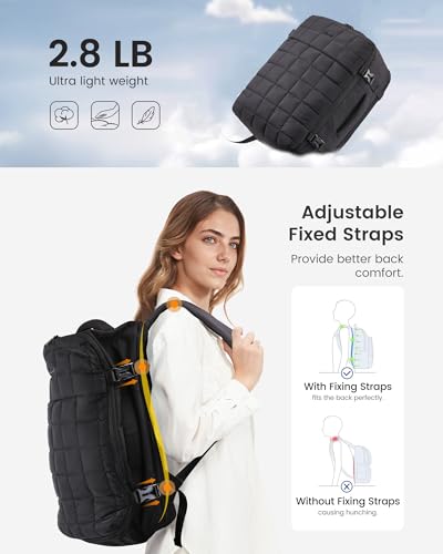 LOVEVOOK Large Travel Backpack for Women, TSA Carry on Backpacks for Airplanes, 40L Personal Item Travel Essentials Bag with 3 Packing Cubes, Waterproof Puffer Laptop Bag for Weekender Overnight Black3