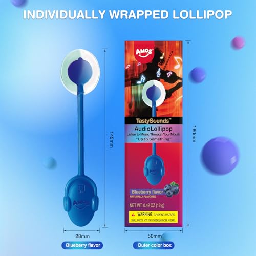Music Lollipop Suckers Candy Gift, AMOS Audio Lollipop Sugar Free (1 Count, Blueberry)