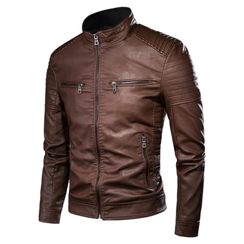 Men's Fashion Coats Vintage Leather Jackets Casual Men Faux Leather Motorcycle Jackets Biker Zipper Pockets Coats4