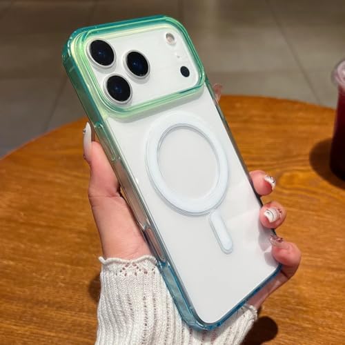 Coque iPhone 16 Plus antichoc magnétique et transparente avec un dégradé vert/bleu ultra-tendance