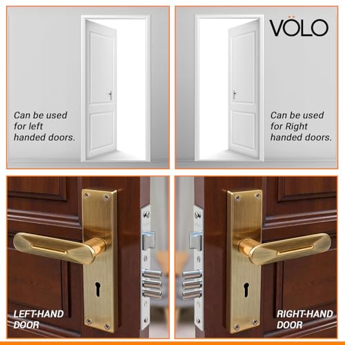 Image of VOLO Stainless Steel Mortise Lock | 8 Inch Lock Body | Main Door Handle Set with Keys | Wooden Door Lockset | Hotel Office Home Door Lock | 3 Keys | 10 Year Lock Body Warranty (Antique | KY | 6014)