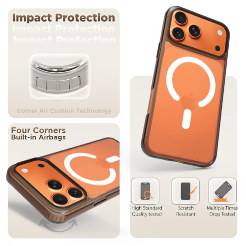 Image of RIGGEAR Shockproof Clear Hybrid Armor Magnetic Back Cover Case Compatible with MagSafe Accessories for iPhone 17 Pro Max (Clear-Black TPU Bumper + Transparent PC) (White MagRing)