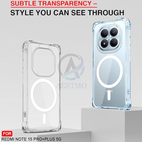 Image of AESTMO Clear Back Cover for Redmi Note 15 Pro Plus 5G | 360 Protection | Transparent Back Cover for Redmi Note 15 Pro Plus 5G (PC + TPU, Compatible with MagSafe Accessories, Transparent Bumper)