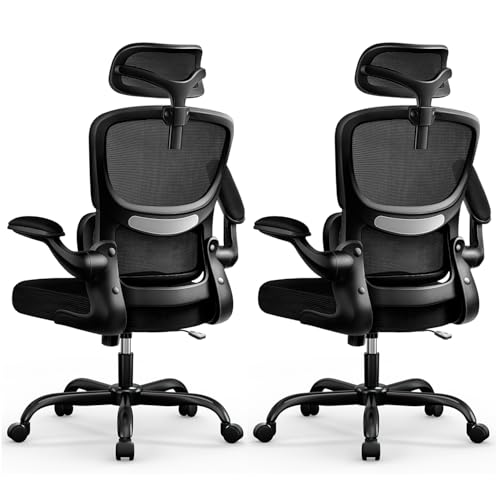 Image of BESTFAIR High Back Ergonomic Office Chair, Breathable Mesh Desk Chair with Lumbar Support, Adjustable Headrest, Flip-up Armrests, Computer Gaming Chair
