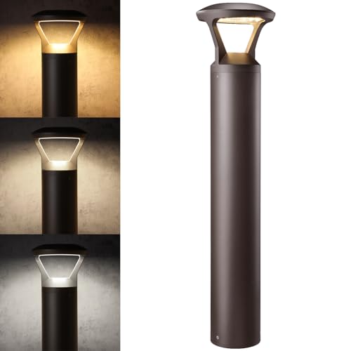 LEONLITE 3CCT LED Bollard Landscape Pathway Light, 42' 14W/19W/24W Adjustable Watts, 120V-277V...