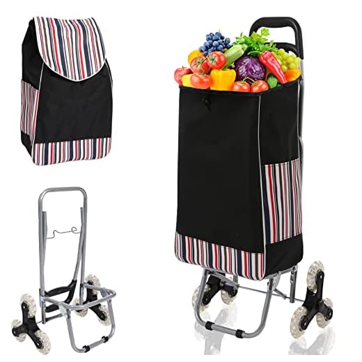 Hopekings Shopping Cart, Foldable Grocery Trolley Cart Utility Lightweight Stair Climber Cart with Water-Resistant Canvas Cover, Double Front Swivel Wheels, 150lbs