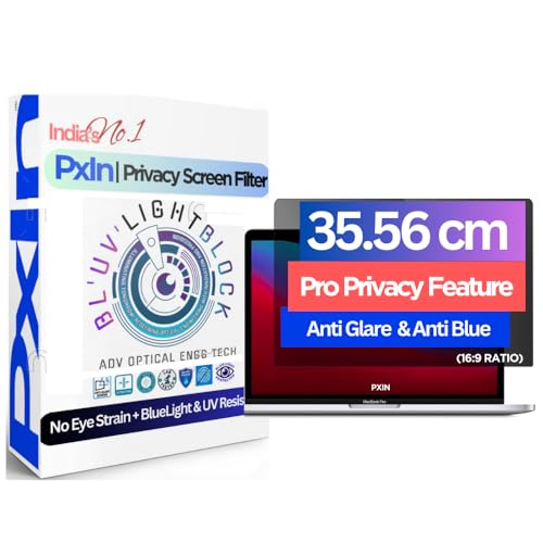 Image of PxIn 35.56 cm Privacy Screen Filter (16:9) NO Eye Strain | Anti Blue Light + Anti Glare | No Dry Eyes | Privacy Screen Protector
