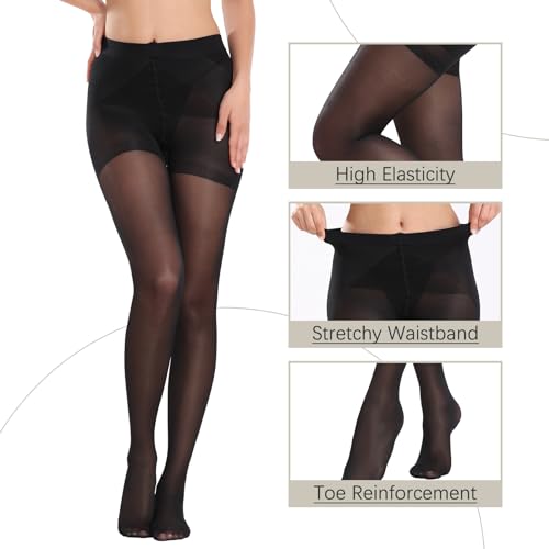 Yilanmy Women's Control Top Pantyhose Sheer Tights Tummy Control Support Stockings 40 Denier Shaping Tights 2 Pairs3