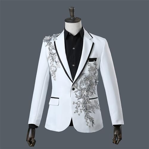 DGHM-JLMY Men's Black Slim Fit 3D Bilateral Flowers Diamonds Suit for Formal Occasions2