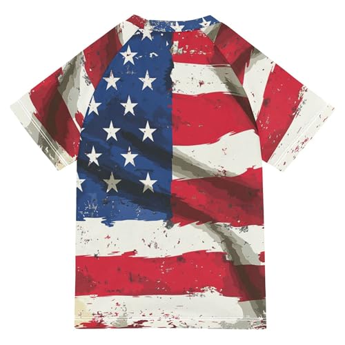 Independence Day USA Flag Girls Bathing Suit Short Sleeves Beach Tops Swimwear Beach Tops 3T2