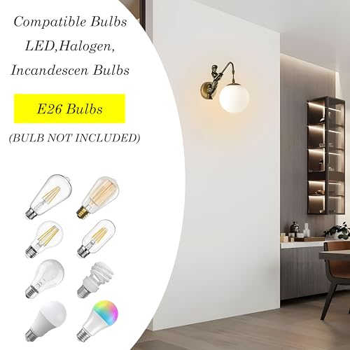 Image of Bofea-Gold Mermaid Resin Wall Lamp,1-Light Bathroom Wall Sconce,Mid Century Gold Wall Sconce with Milk Glass Shade,Wall Mount Bedside Lights,Gold Wall Lights for Living Room Dining Room Bathroom.