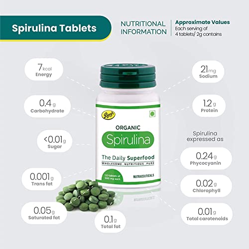 Image of Parry's Wellness Organic Spirulina Tablets - Most Bio-available Protein & Nutri-dense Superfood | Immunity and Health Supplement | Metabolism Booster | 100% Vegan | 120 Tablets (500mg Each)