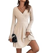 SweatyRocks Women's Soft Loose Tunic Solid V-Neck Long Sleeve Mini Dress Casual Party Ribbed Swin...