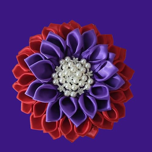 Image of Red and Purple 4.5 inch Sorority Paraphernalia Flower Brooch Pin for Women, Greek Organization, Delta Sigma Theta Sorority Inspired for D9 Events, Conferences, Luncheons, J13 - Red Hat Society