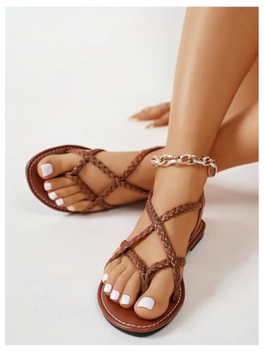 Image of Verdusa Women's Flat Sandals Strappy Dressy Ankle Strap Casual Summer Thong Sandals for Beach