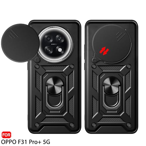 Image of TheGiftKart Tough Armor Bumper Back Cover Case for Oppo F31 Pro Plus 5G | KickStand & Ring Holder | 360 Degree Protection Back Cover Case for Oppo F31 Pro Plus (PC & TPU, Rotating Camera Cover, Black)