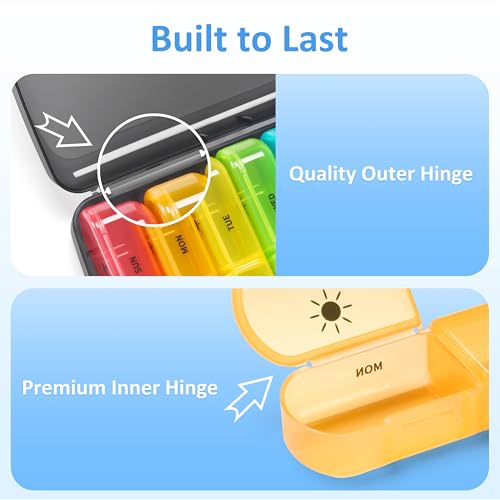 Image of Fullicon Large Portable Pill Organizer 2 Times a Day, Black Rainbow