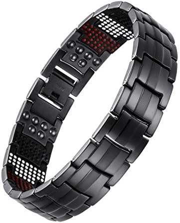 USWEL Titanium Bracelet for Men Black PVD Coating 591pcs Minerals Magnetic Bracelet for Men (Black)