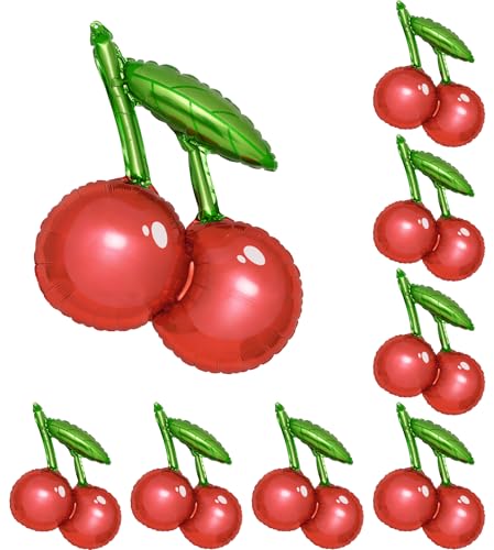 Kriyokiaa 8 Pcs Red Cherry Balloons for Party Decorations 19 Cute Shiny Cherry Balloon Set for Cherry Birthday Decorations Baby Shower Summer Fruit Party Decor
