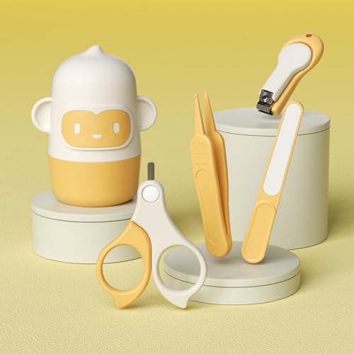 Baby Nail Kit,Baby Manicure Kit and Pedicure kit with Cute Case,Baby Nail Clippers, Scissors, Nail File & Tweezers, Baby Nail File & Tweezer for Newborn, Infant & Toddler (Yellow)