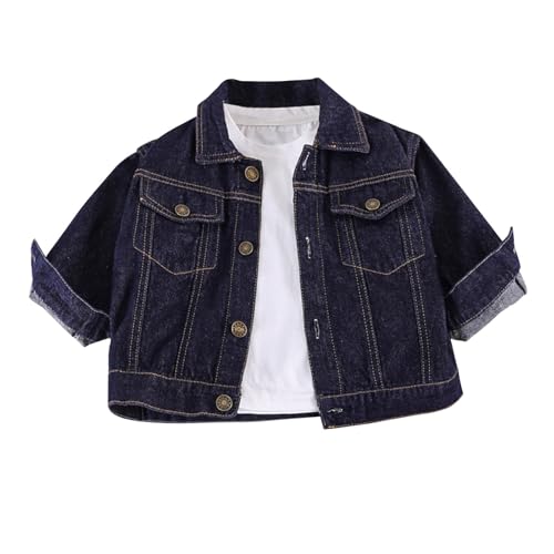 Boys Casual Denim Jacket Loose Mock Neck Jeans Coat Classic Button Closed Jacket Denim Clothing