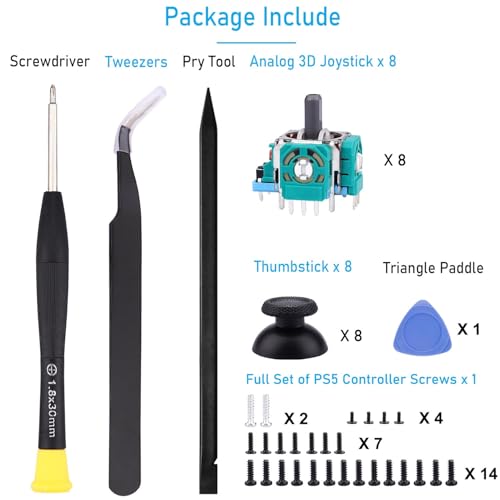 Image of 8 Pack Joystick Replacement for PS5 Controller, 3D Analog Sensor Module Thumb Sticks Replacement Part with Thumbsticks Repair Screwdriver Kit for PlayStation 5 DualSense Controller