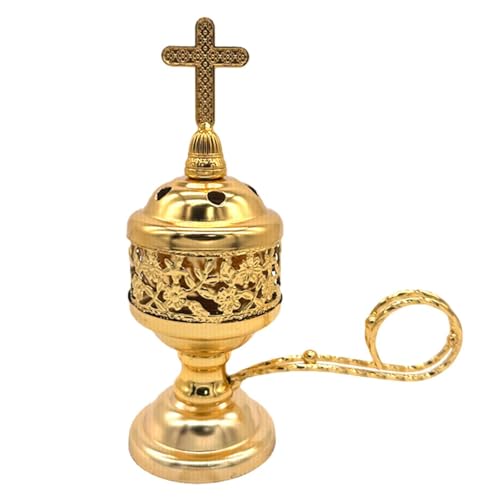 Rökelsekärl av metall, vintage rökelsekärl, mässing rökelsekärl, kors-rökelsehållare, kristen kyrka, 1/2 styck