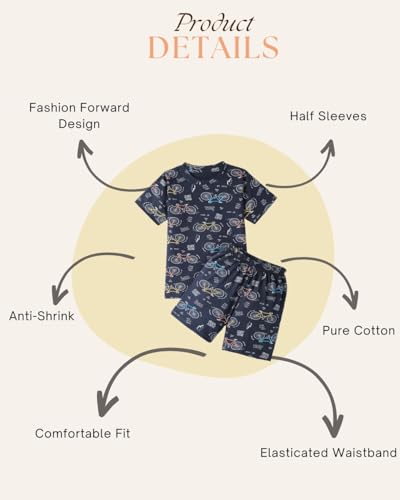 Image of Pure Cotton Half Sleeves Printed T-Shirt & Shorts Set Set | Shorts Set for Kids | Clothing Set for Kids | Summer Set for Kids | Kids Nightwear Multicolor and Sizes