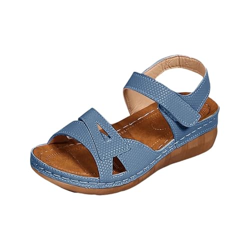 Sandalias de cuña para mujer, con plataforma y puntera abierta, con tiras, ajuste ancho, zapatos de corcho para mujer, suaves, antideslizantes, alpargatas para caminar, informales, ligeras, azul