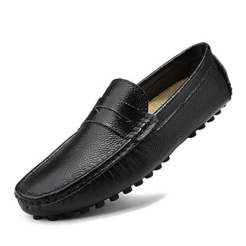 Driving Loafer for Men Boat Moccasins Slip On Style PU Leather Low Top Pure Colors Round Toe(Black,10 M US)3