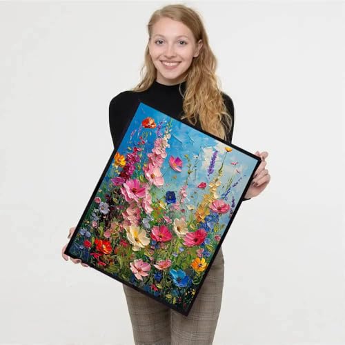 Image of Wildflower Stamped Cross Stitch Kits for Adults - Flower Embroidery Kits for Beginners Adults,11 CT Patterns Dimensions Counted Cross Stitch Kits for Adults Arts Craft 12x16 inch