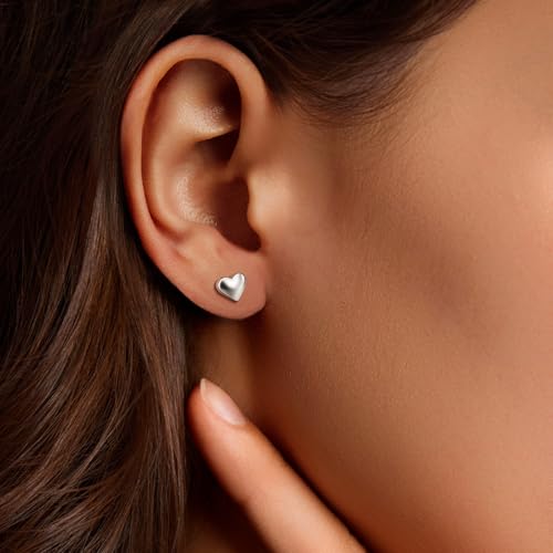 Zeffy Hypoallergenic 925 Sterling Silver/14K Gold Plated Stud Earrings, Dainty Simple Heart Earrings for Women Girls2