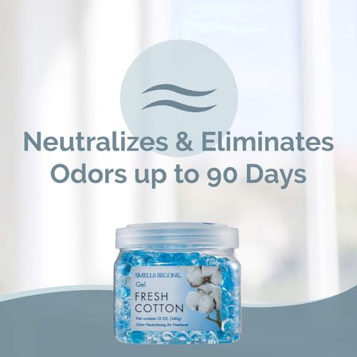 SMELLS BEGONE 12 oz Odor Eliminator Gel - Air Freshener - Absorbs & Eliminates Odor in Bathrooms, Basements, Cars, Boats, RVs & Pet Areas - Made with Essential Oils - Fresh Cotton Scent