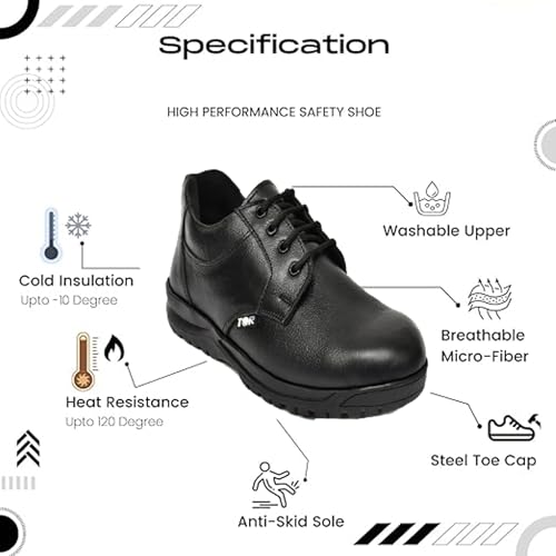 Image of TOR Men's Industrial Genuine Leather Safety Shoes - Steel Toe and Lightweight (Black)