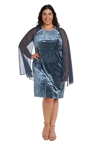 Image of R&M Richards Women's Metallic Foil Print Bodycon Dress W /Draped Capelet - Knee-Length Cocktail Party Outfit