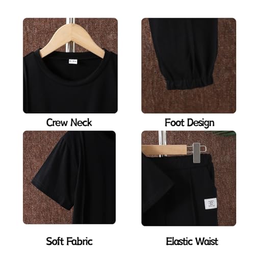 Image of OLMRJKD Boys 2 Piece Outfits Color Block Clothes Short Sleeve T Shirt and Camouflage Pants Summer Clothing Sets