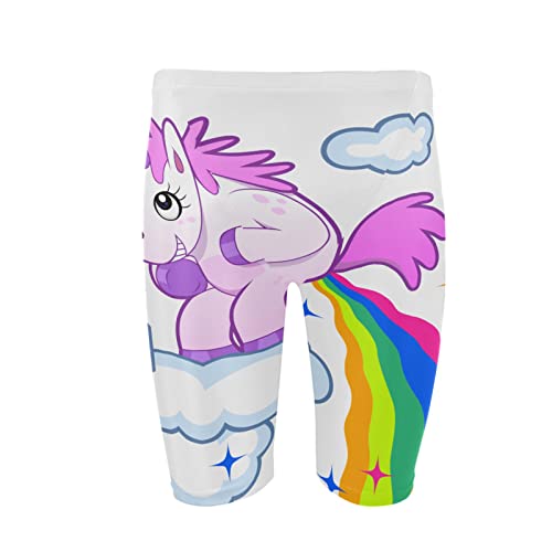Mens Swim Jammers Unicorn and Rainbow Stars Quick Dry Athletic Swimsuit