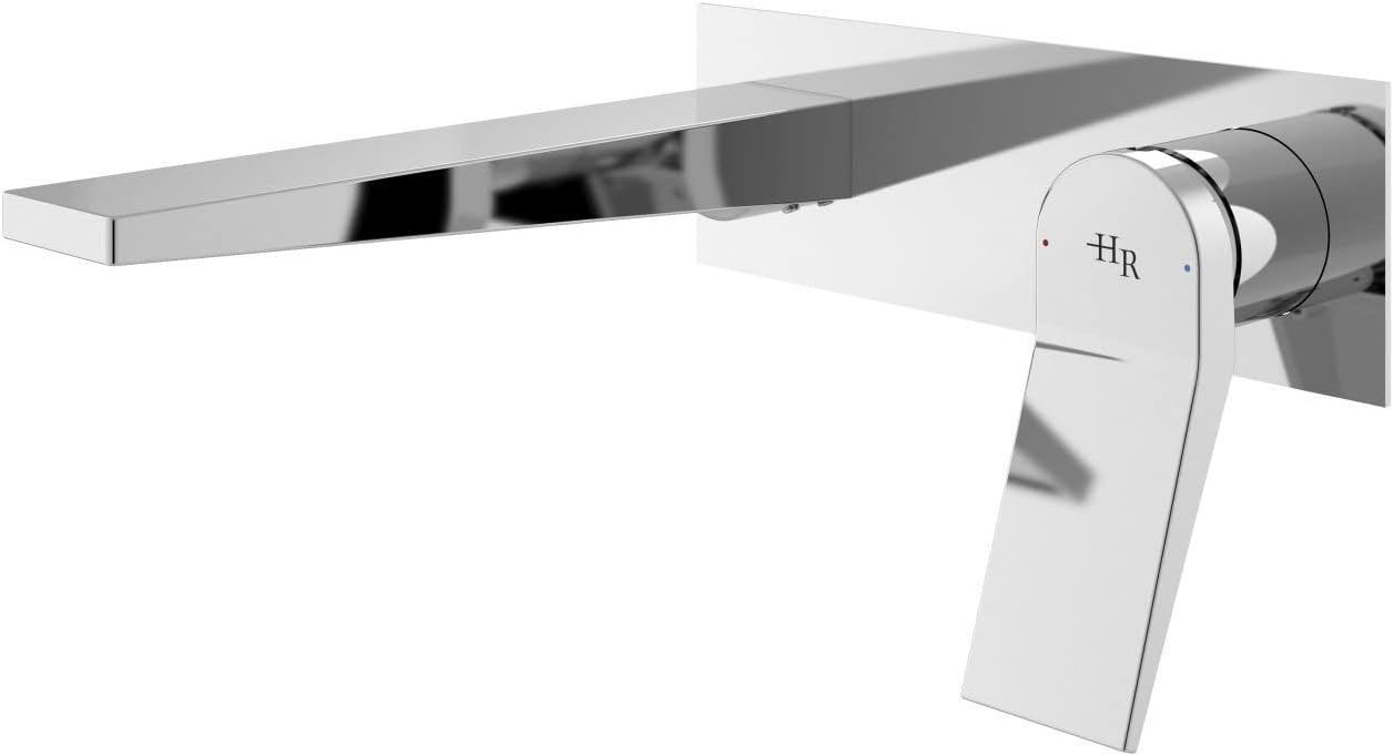 SOA328 Soar Modern Bathroom Wall Plated Mounted Single Lever Handle Basin Mixer Tap, 129mm x 210mm, Chrome