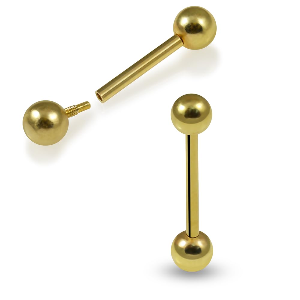 Piercing de oro amarillo macizo de 14 quilates, calibre 14, con bola