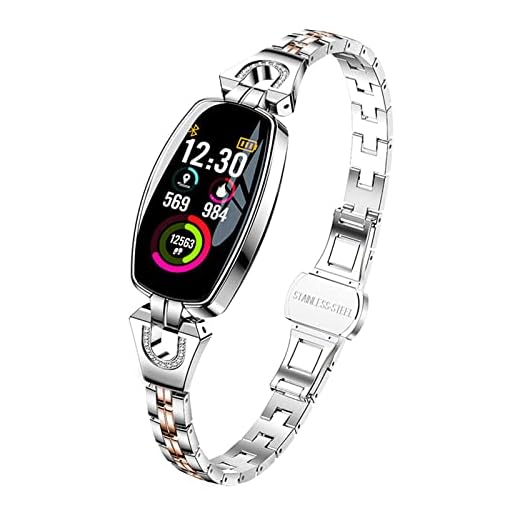BYDPBS Reloj Inteligente para Mujer, Pantalla Táctil De Moda, Resistente Al Agua IP67, Rastreador De Actividad Física con Monitor De Ritmo Cardíaco, Monitor De Sueño para Android iOS,Plata