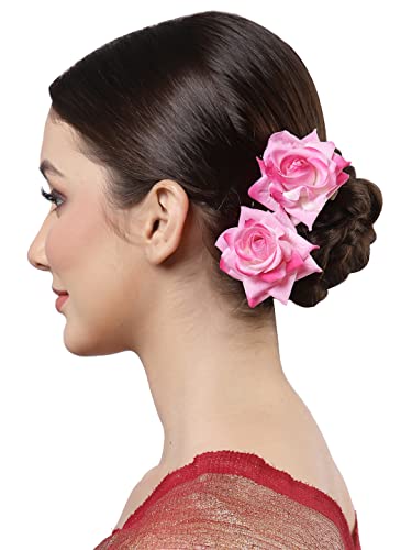 Image of Vogue Hair Accessories Light Weight Rose Flower Bun Maker Juda Pins For Women & Girls (Light Pink-2)