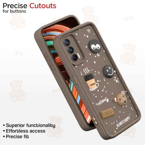 Image of Pikkme Back Cover for Realme X7 5G | 3D Bear Silicone Cute & Fun Coffee Cartoon | Full Body Protection Bumper Case (Brown)