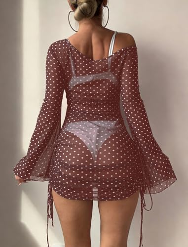 Image of ZAFUL Womens Swimsuit Cover Up Dress Off Shoulder Hollow Coverup Bathing Suit Mesh Swim Beach Dress