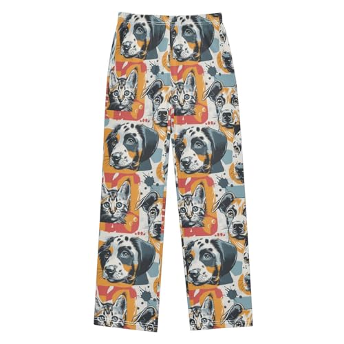 Pajama Bottoms, Puppy and Kitten Faces Pattern Pajamas Pant Lounge Wear Sleep Long Pants Casual Sleepwear Pjs