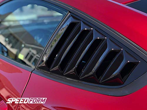 Speedform Vintage Quarter Window Louvers; Gloss Black Compatible With 15-23 Mustang Fastback #TOP7