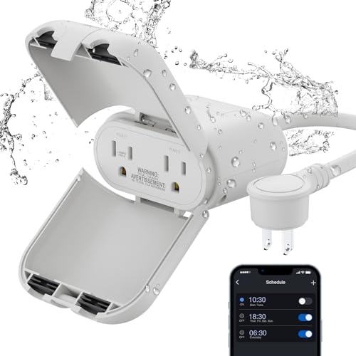 ELEGRP Outdoor Smart Dimmer Plug Waterproof IP66, Smart WiFi Plug with 2 Individually Sockets, Compatible with Alexa &amp; Google Assistant, Outdoor Dimmer for String Lights, UL Listed, 1 Pack, Grey