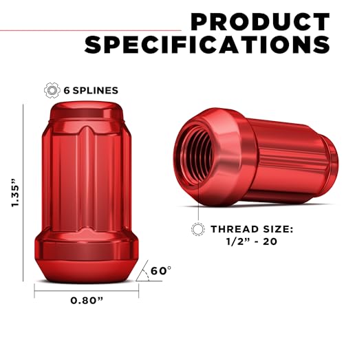 Image of White Knight 3804RDT-20AM 1 /2 inch-20 Red 6 Spline Lug Nut with Key, 20 Pack (for AFTERMARKET Wheels with Smaller 0.80 inch Diameter Seating)