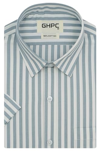Image of GHPC 100% Cotton Striped Half Sleeves Regular Fit Formal Shirt for Men