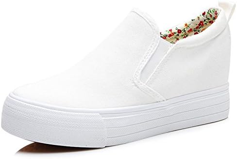 Adult Women's Pull On Hidden Heel Wedge Casual Canvas Shoes Fashion Sneakers (7.5, White)