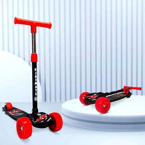 Kidsmate Cruiser Kick Scooter for Kids with Broad Wheels | 3-Wheel Skate Scooter for Boys & Girls of Ages 2-12 Years | 5-Level Adjustable Height, and Easy Fold Design Scooter for Kids (Black) (Image - 1)